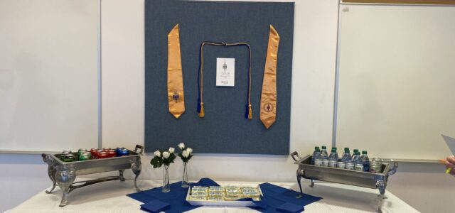 Phi Theta Kappa (PTK) hosted a spring induction ceremony. Chapter leaders Suzanne Prior and David Schieffler explain the history of PTK. New members became acquainted with one another and get inducted into the life-long society.  
